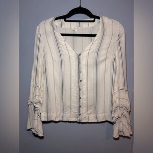 Ella Moss pinstripe top with ruffle sleeve detail, XS